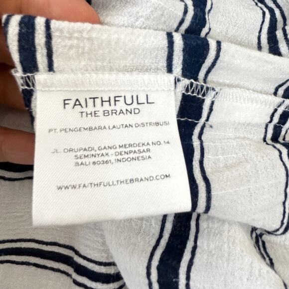 Faithfull the Brand White Navy Striped Off the Shoulder Mini Dress SZ 2 Coastal - Picture 11 of 12